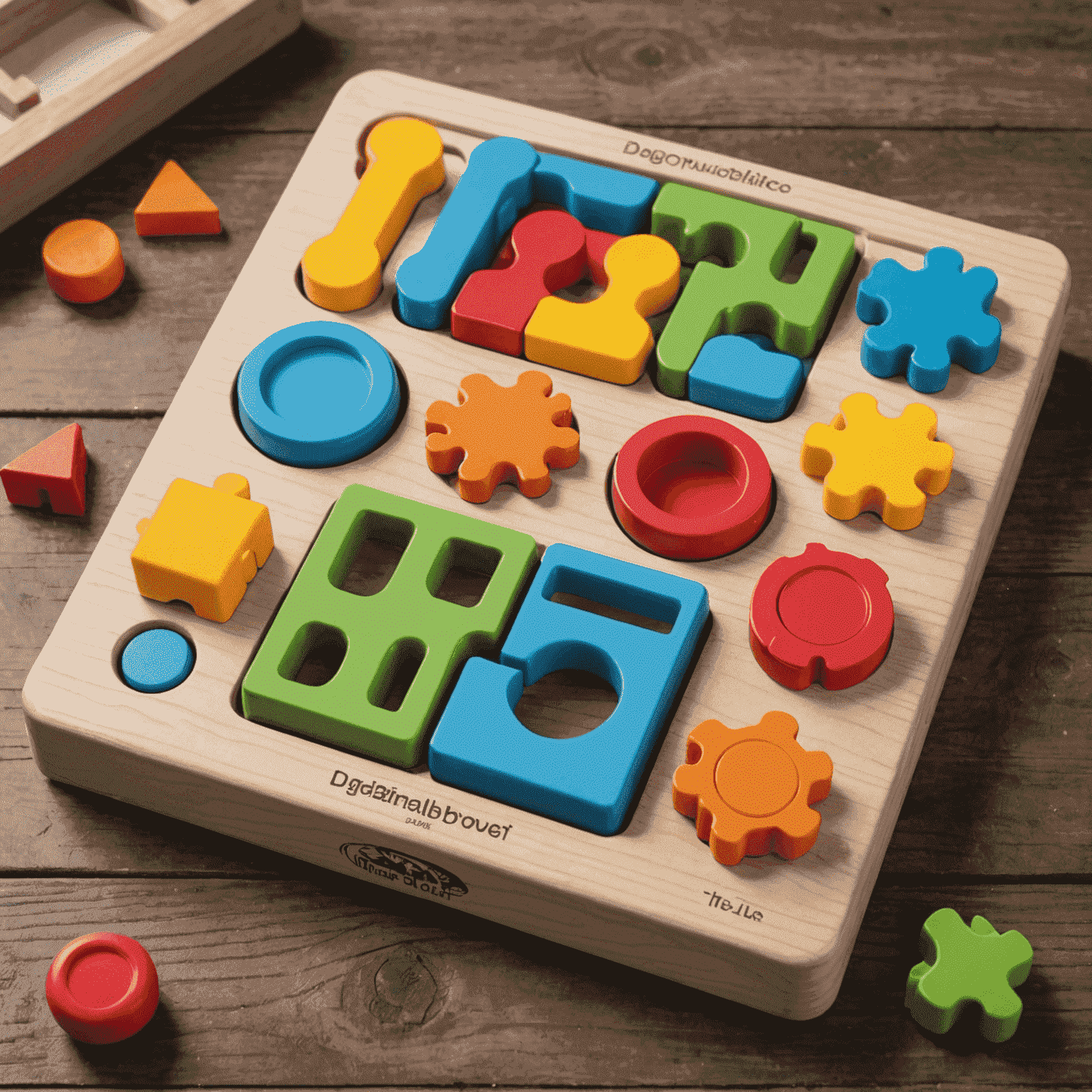 A colorful interactive puzzle toy for dogs with various compartments and sliding pieces