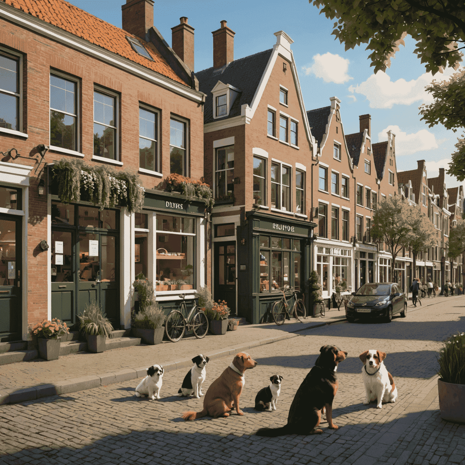 Dutch cityscape with pets, showcasing local pet care practices and regulations